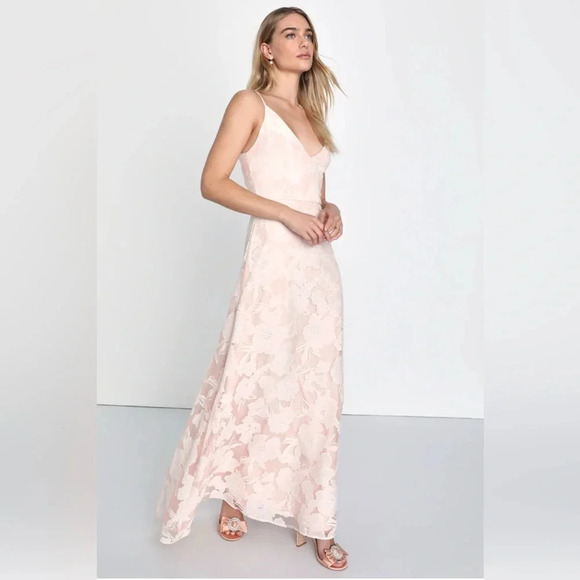 Lulus Celebrative Mood Blush Pink Floral A-Line Maxi Dress sz S nwot - Picture 1 of 4